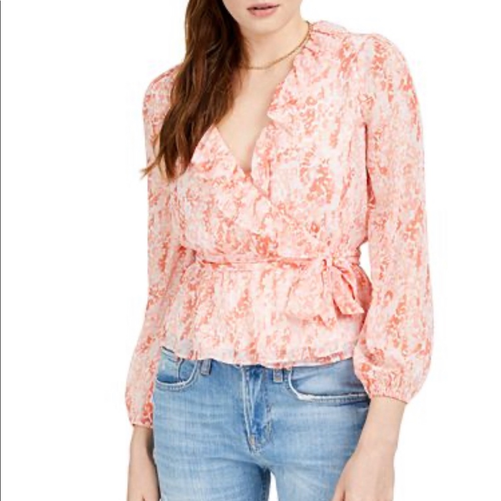 Bar III Puff-Sleeve Wrap Top NWT SMALL